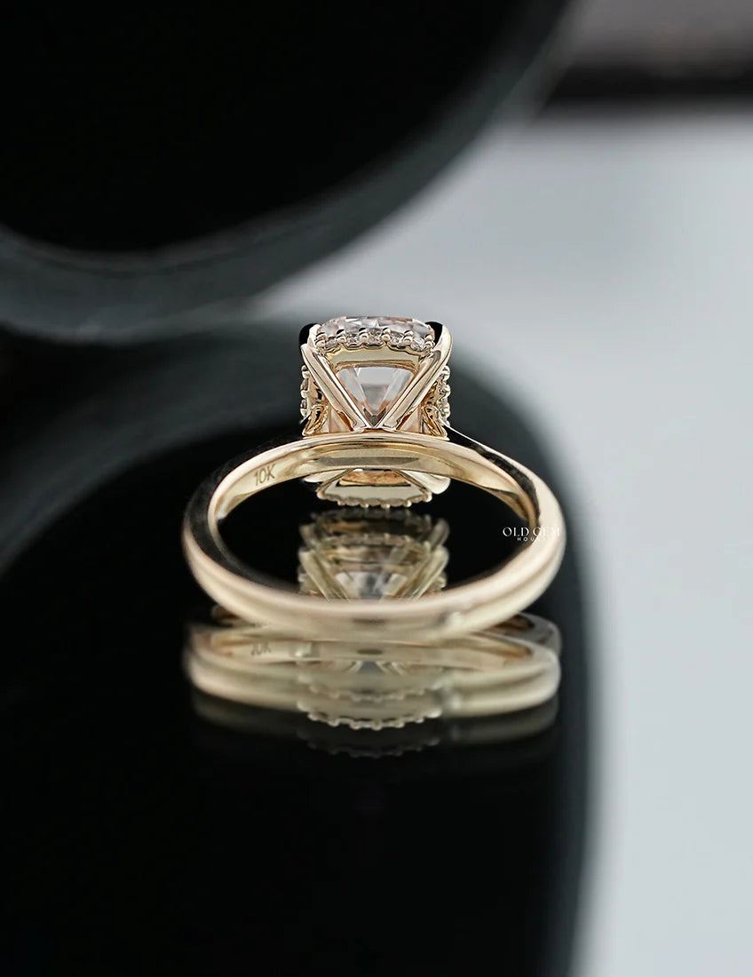 Hidden Halo Elongated Old Mine Cushion Ring