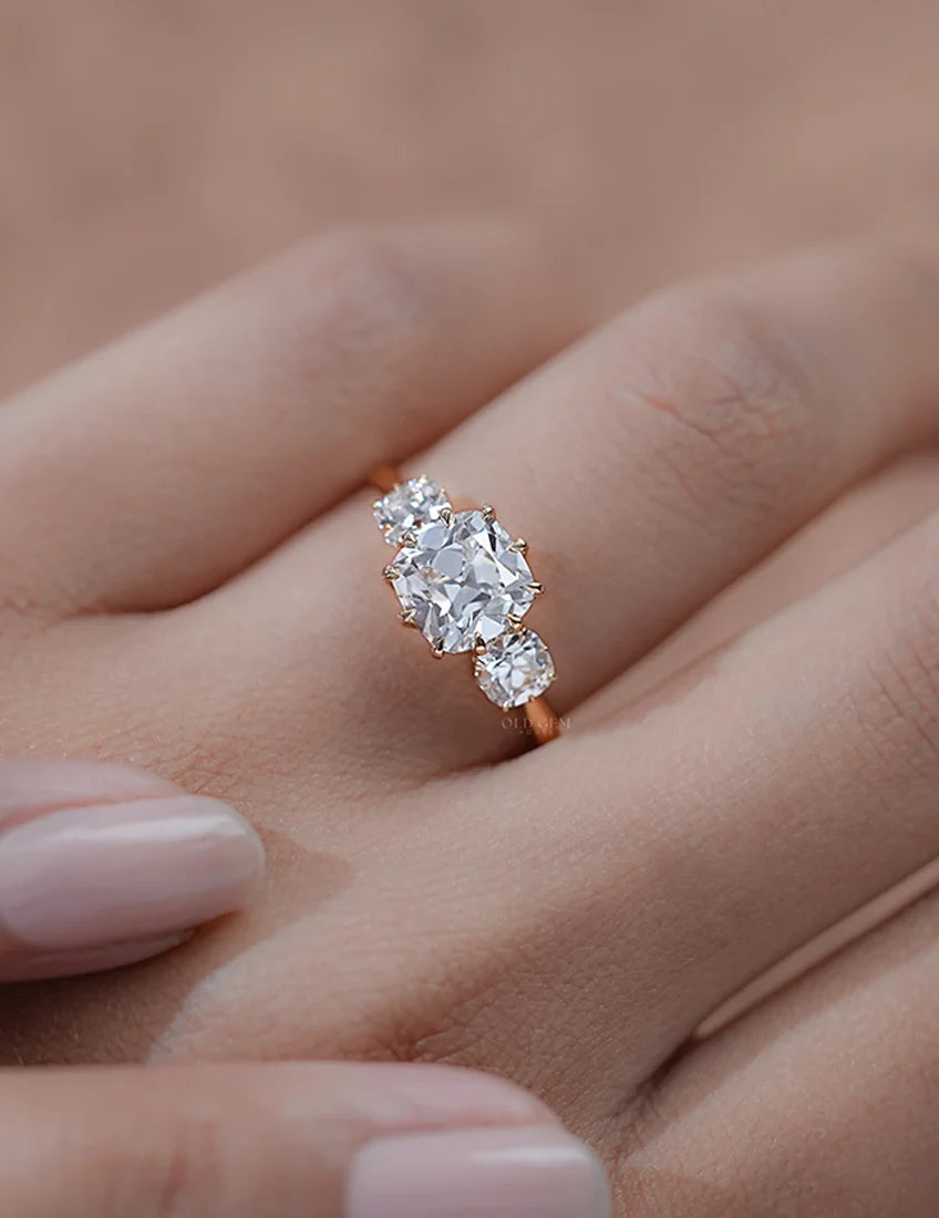 Old Mine Cushion Trilogy Ring