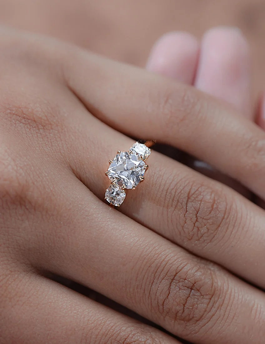 Old Mine Cushion Trilogy Ring