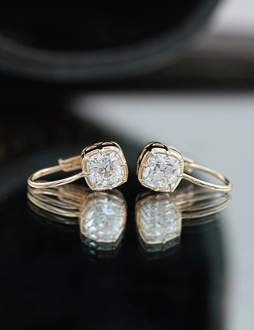 Old Mine Cut Bezel Set Dangle Earrings