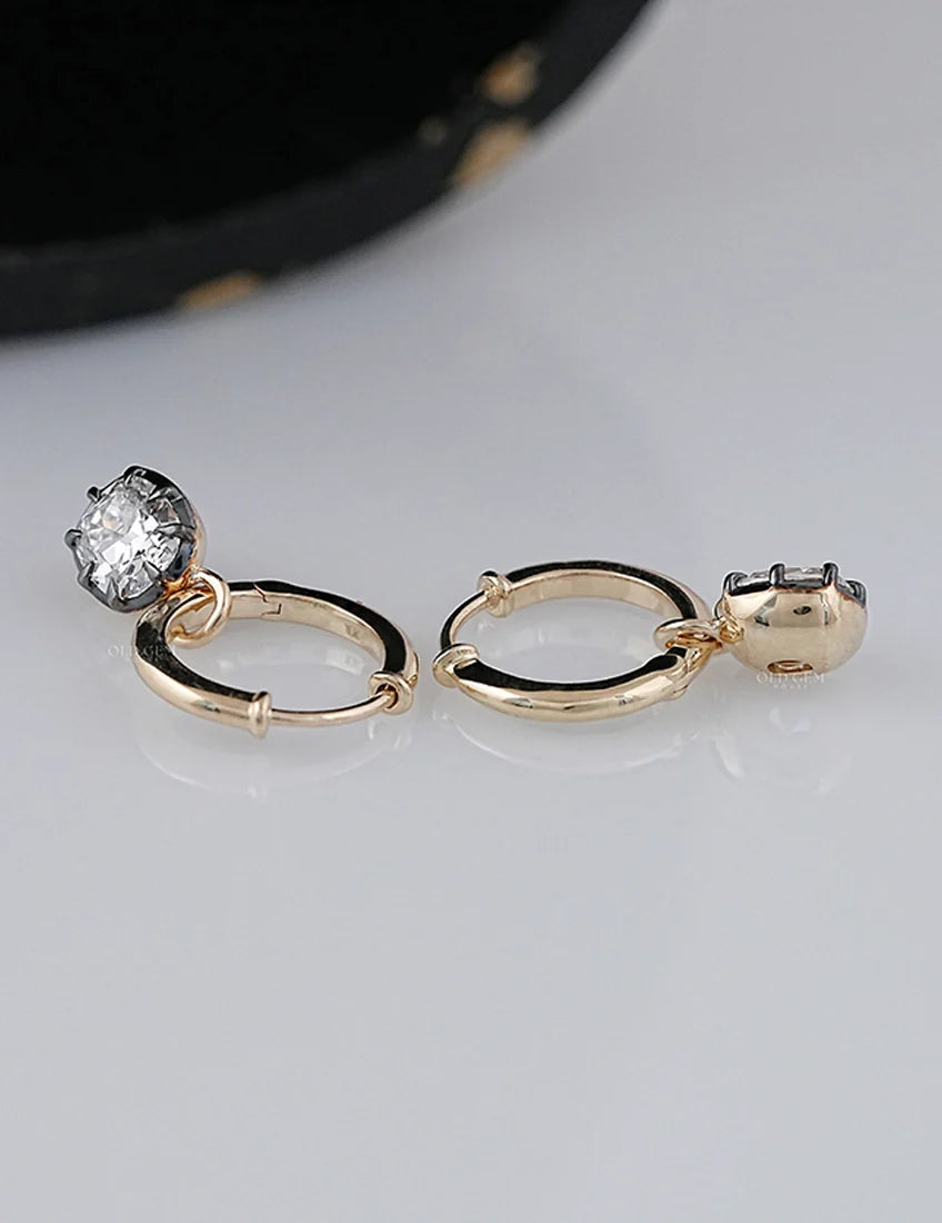 Old Mine Cushion Black Coated Hoop Earrings