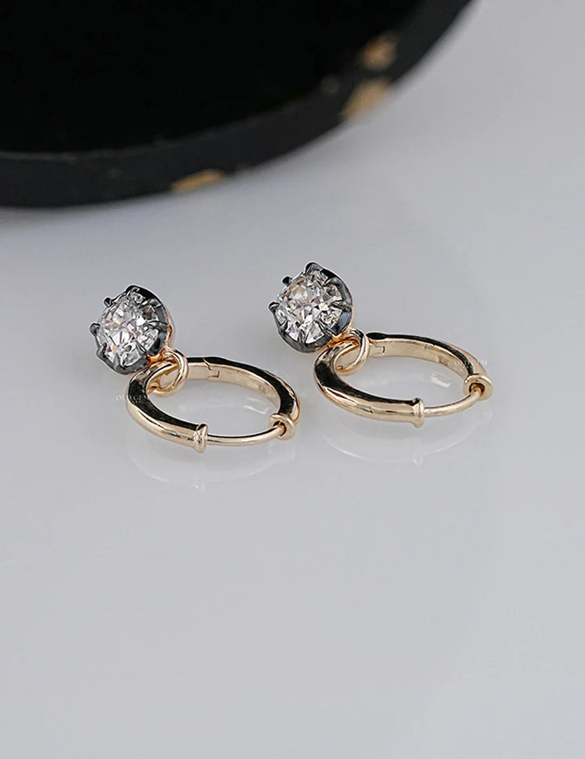Old Mine Cushion Black Coated Hoop Earrings