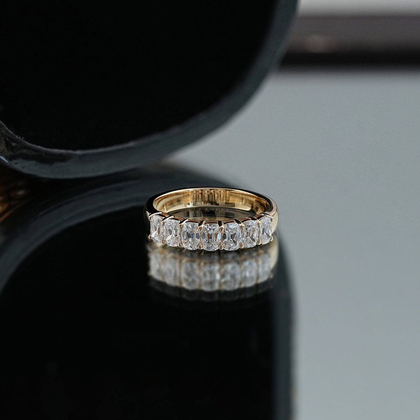 Old Mine Cushion Half Eternity Band