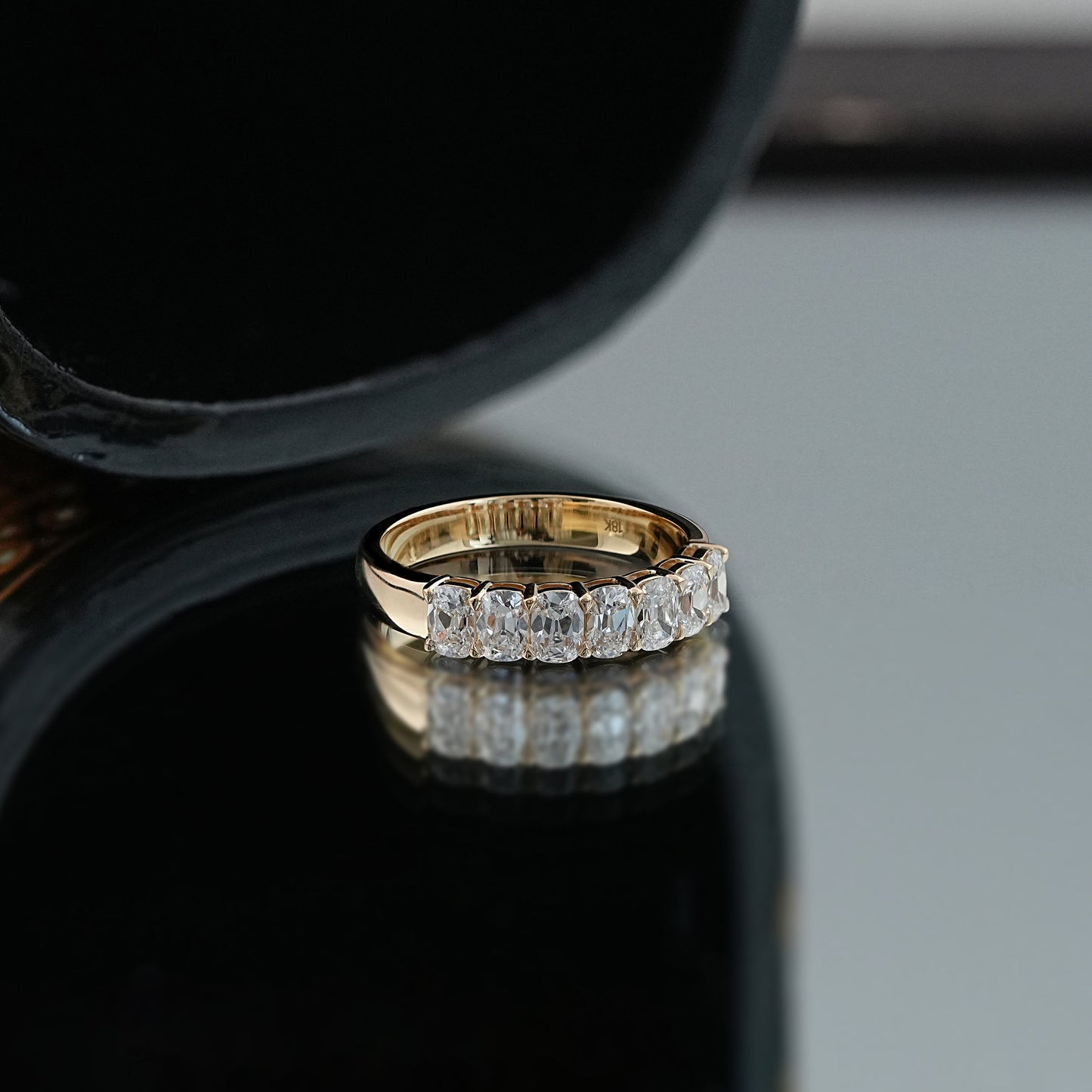 Old Mine Cushion Half Eternity Band