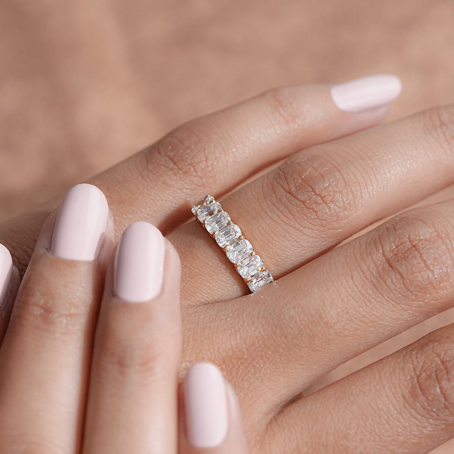 Old Mine Cushion Half Eternity Band