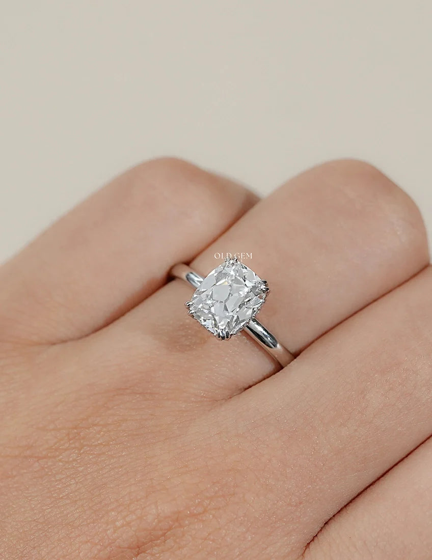 Old Mine Cushion Cut Lab Grown Diamond Hidden Halo Ring