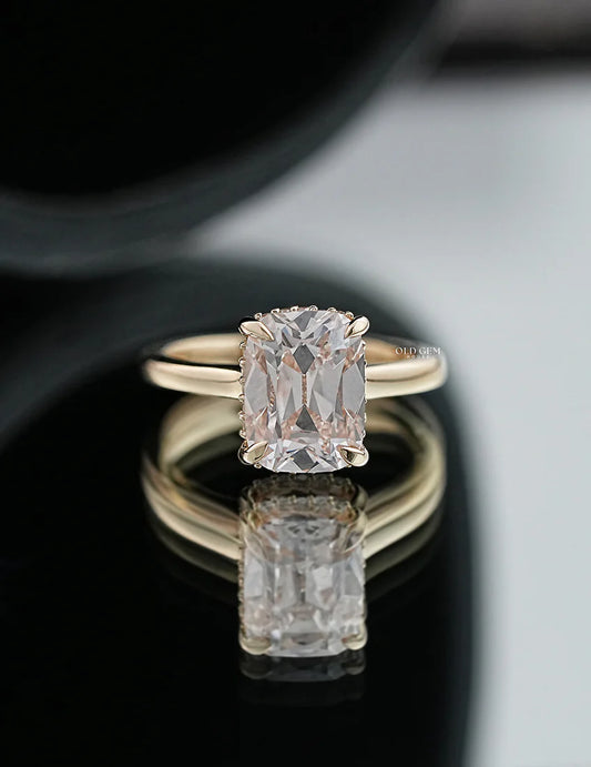 Hidden Halo  Elongated Old Mine Cushion Ring