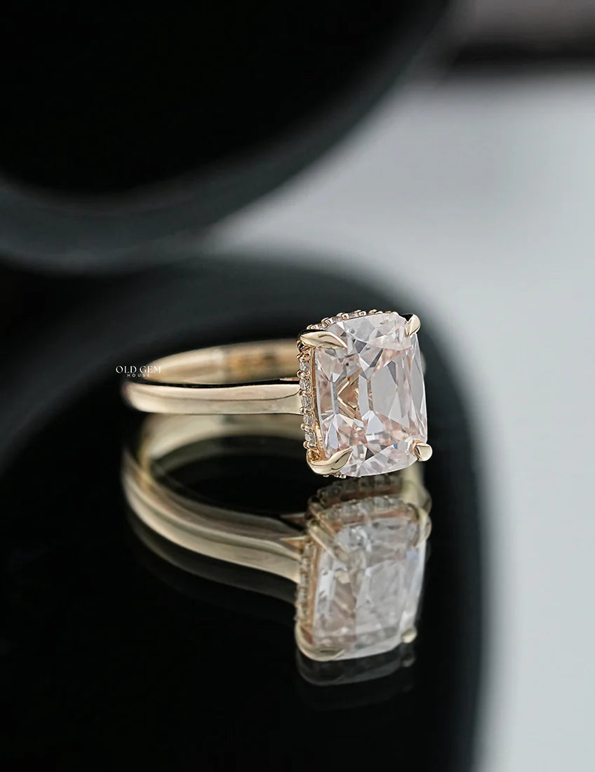 Hidden Halo  Elongated Old Mine Cushion Ring