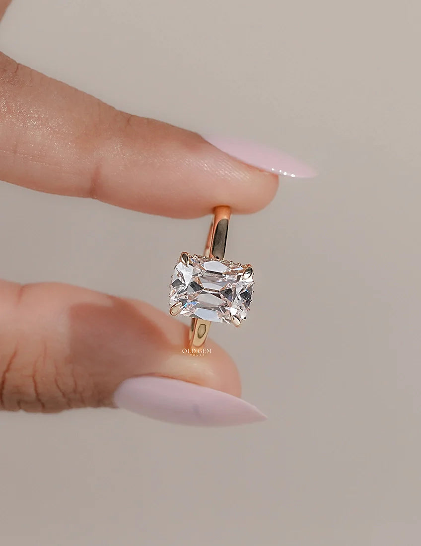Hidden Halo  Elongated Old Mine Cushion Ring