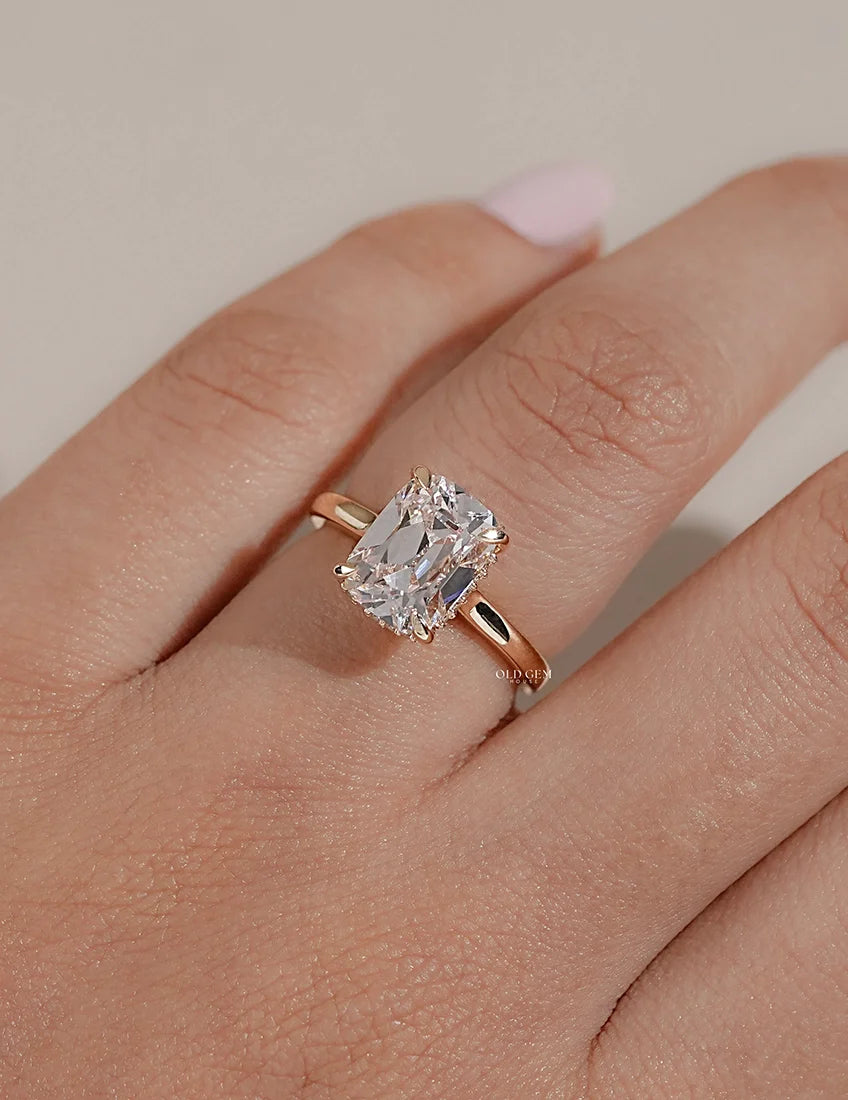 Hidden Halo  Elongated Old Mine Cushion Ring