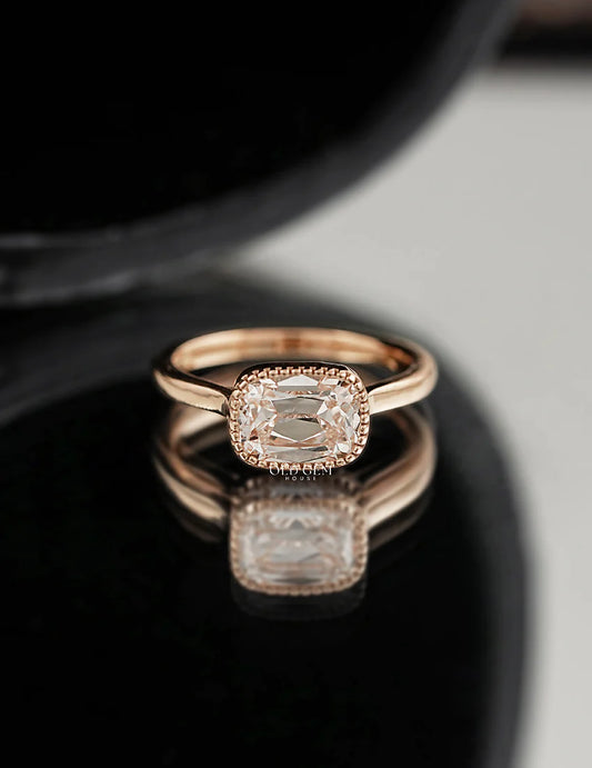 Milgrain Set Solitaire Old Mine Cushion Ring