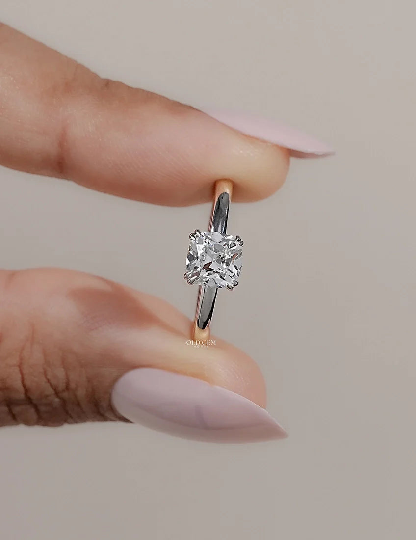 Old Mine Square Cushion Lab Diamond Solitaire Ring