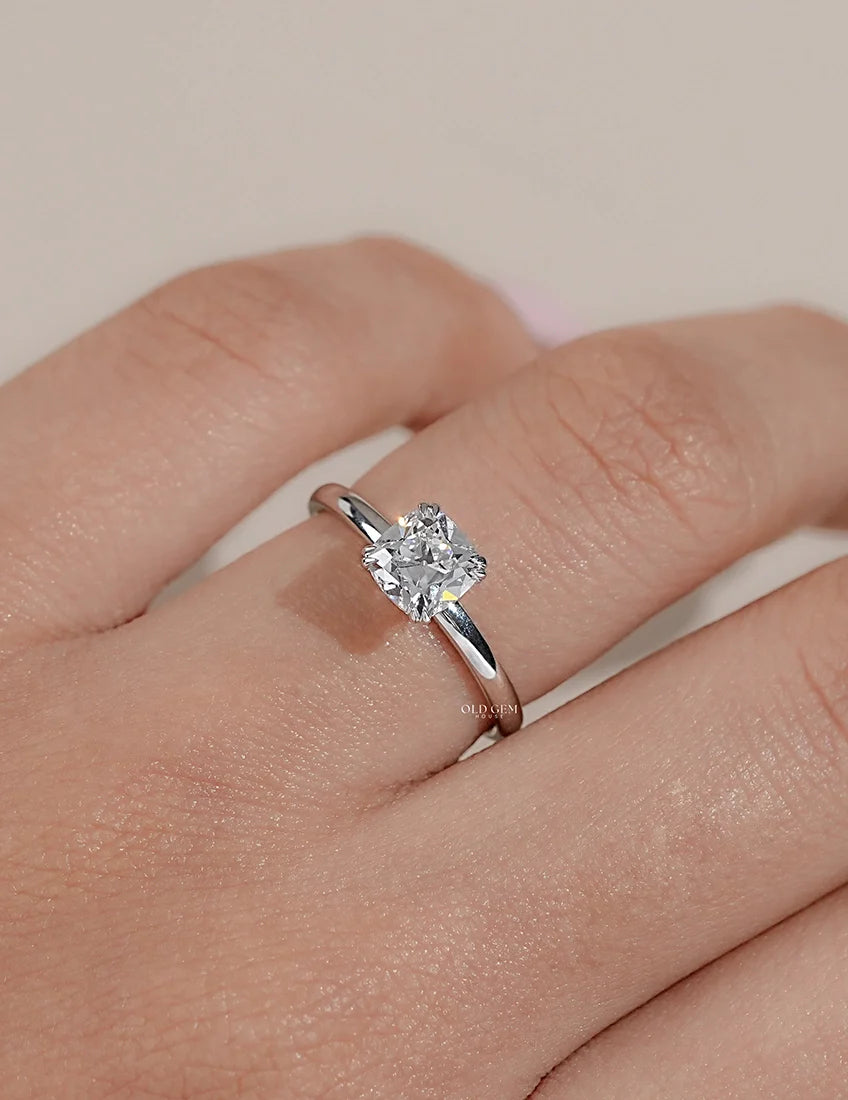 Old Mine Square Cushion Lab Diamond Solitaire Ring