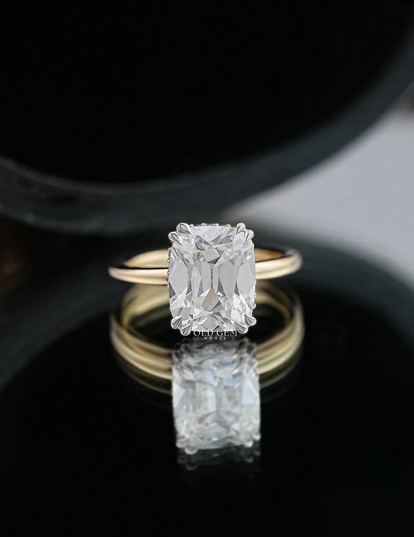 Old Mine Cushion Cut Lab Grown Diamond Hidden Halo Ring
