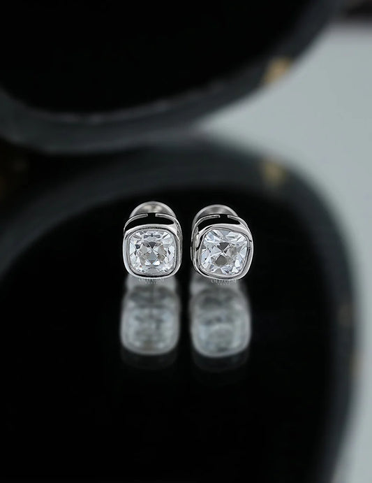 Old Mine Cushion Bezel Stud Earrings