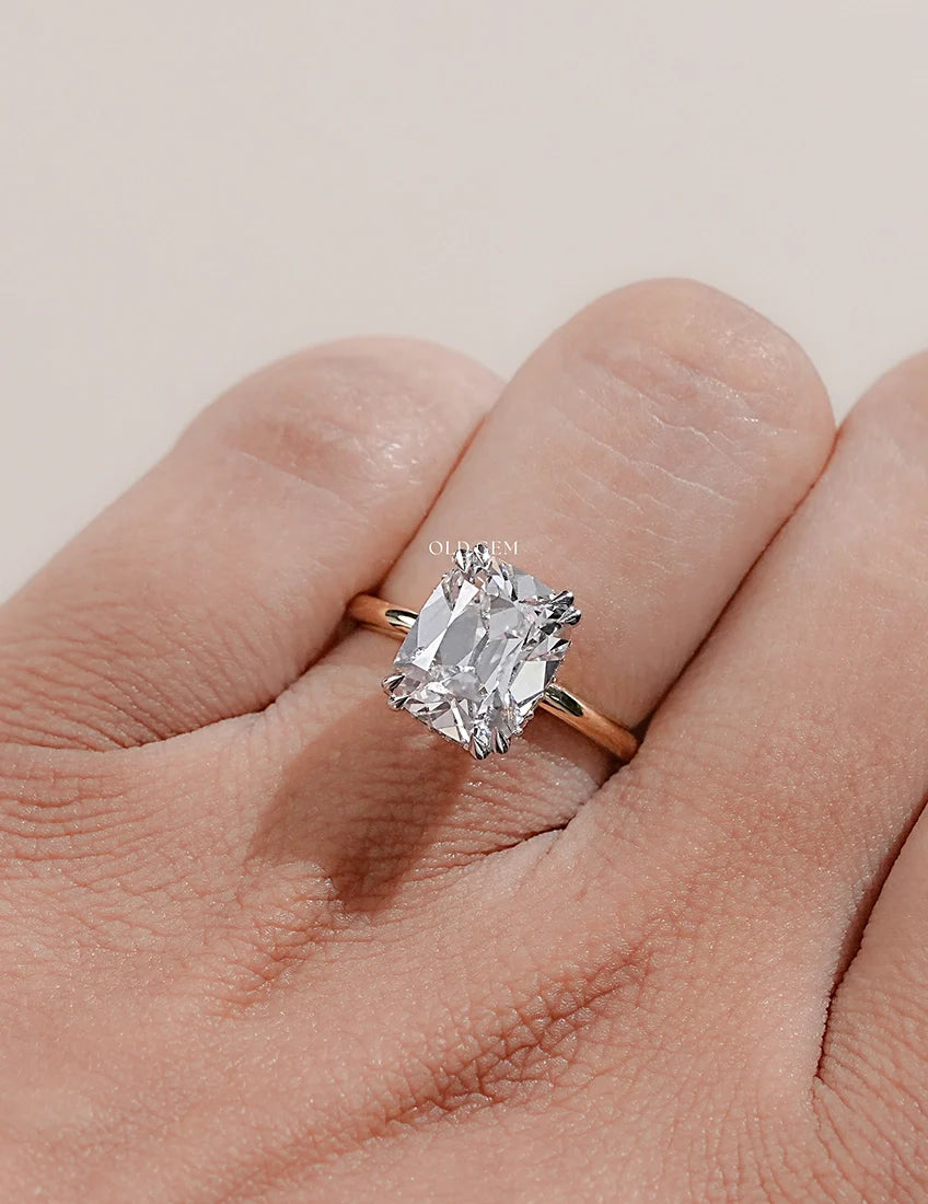 Old Mine Cushion Cut Lab Grown Diamond Hidden Halo Ring