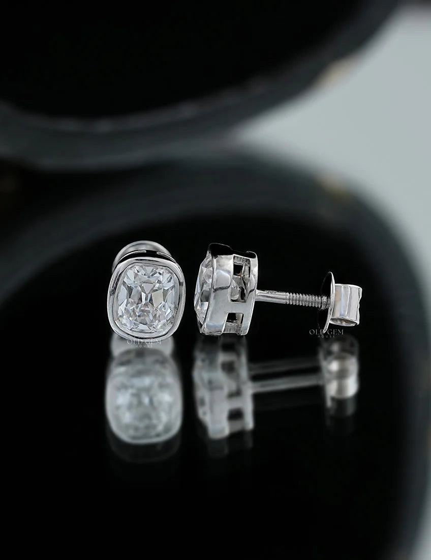 Elongated Old Mine Cut Bezel Stud